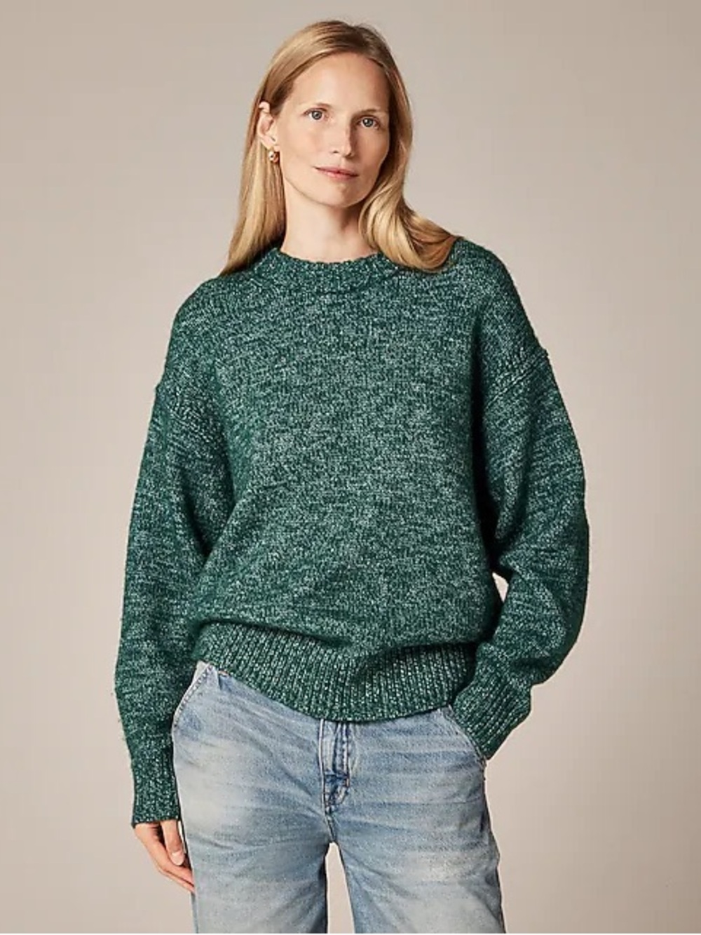 J. Crew Relaxed Crewneck Sweater Wool Pullover Marled Knit Oversized Chunky